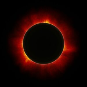 Total Solar Eclipse with fiery corona around the moon, astronomical event, space sky image.