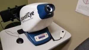 This machine tests for macular degeneration by having you click to mark visual changes. BOO YEAH.